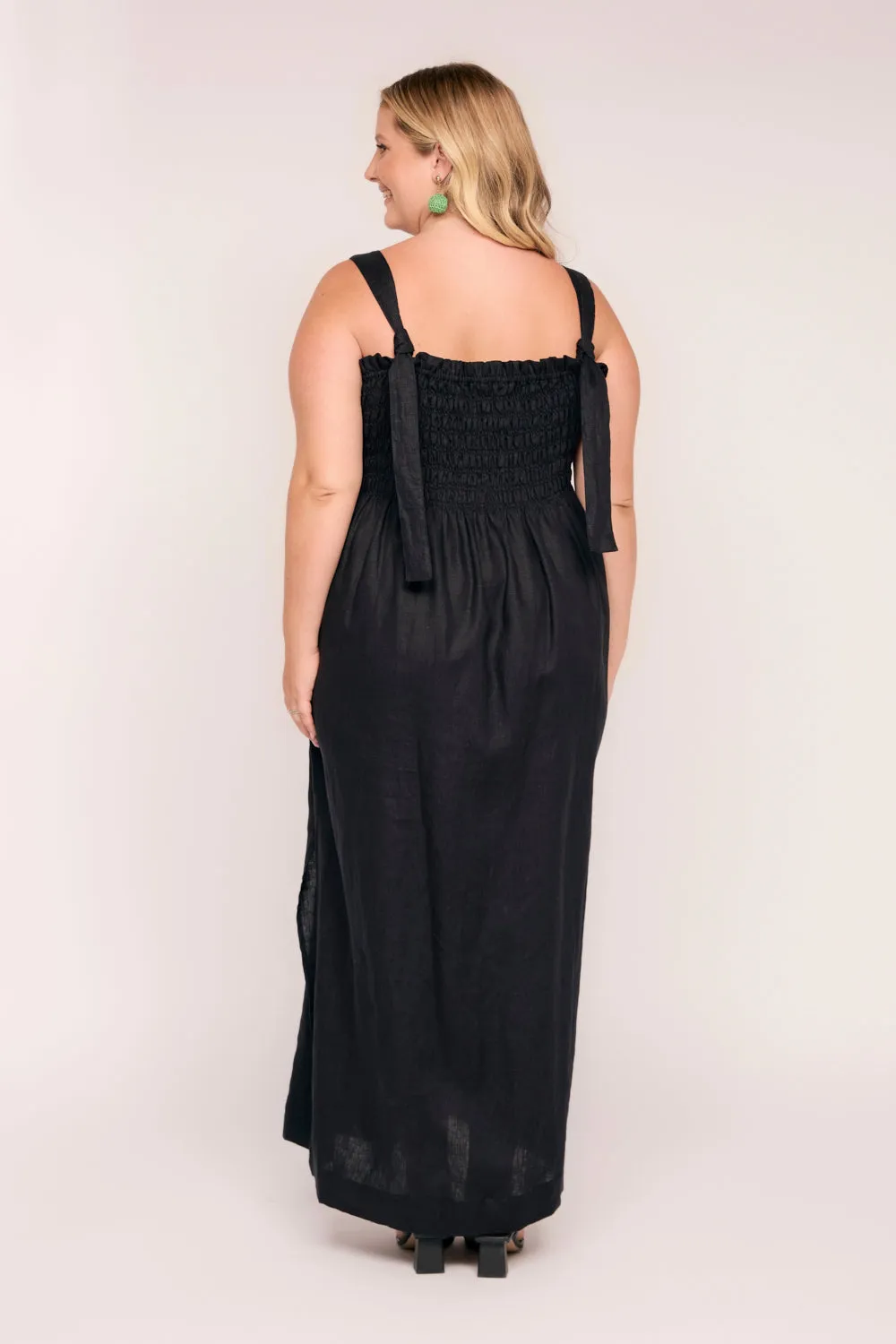 Sherry Linen Strapless Maxi Dress in Black