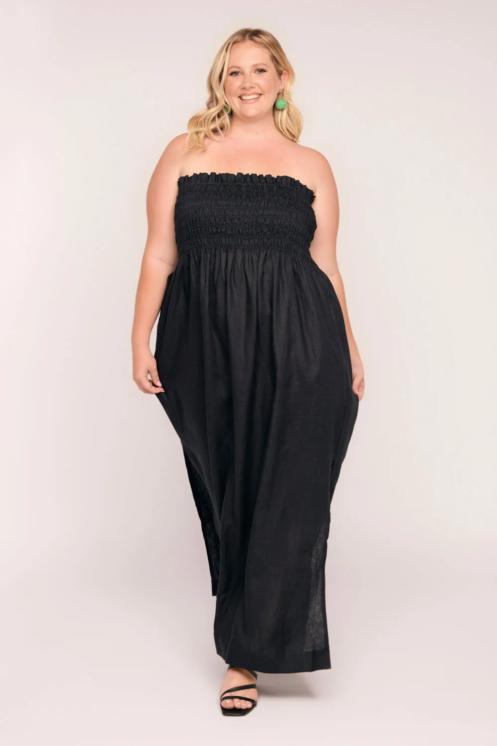 Sherry Linen Strapless Maxi Dress in Black