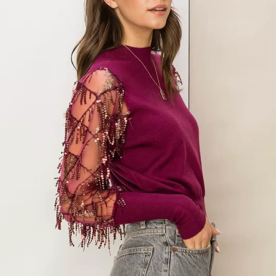 Shimmer & Shine Glitter Detail Sleeve Knit Top