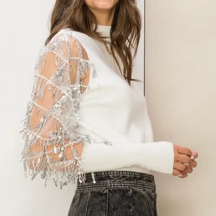 Shimmer & Shine Glitter Detail Sleeve Knit Top