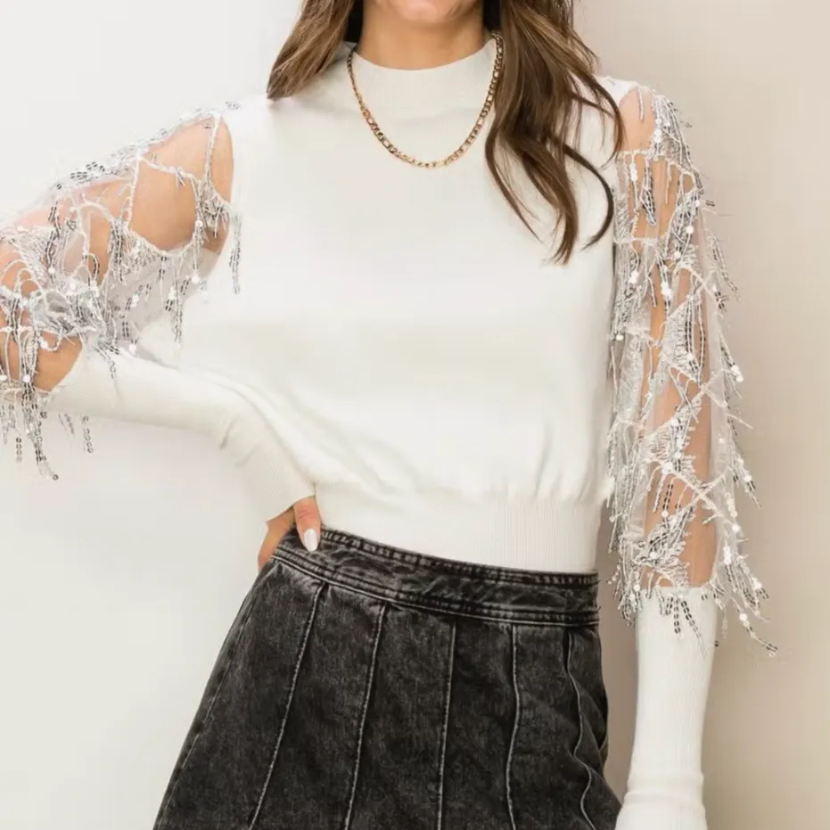 Shimmer & Shine Glitter Detail Sleeve Knit Top