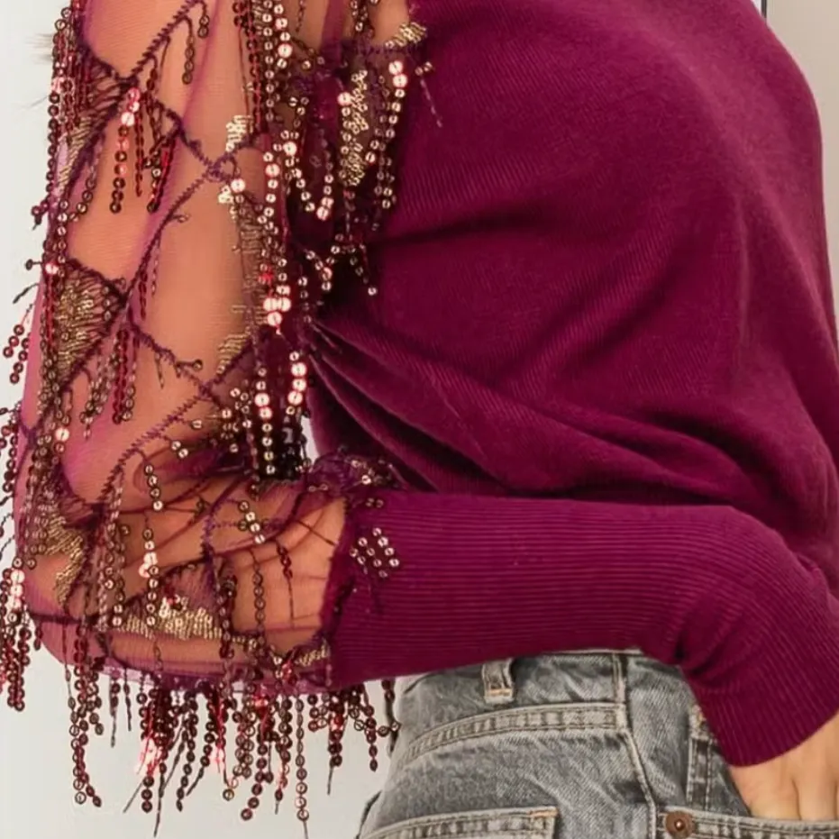 Shimmer & Shine Glitter Detail Sleeve Knit Top