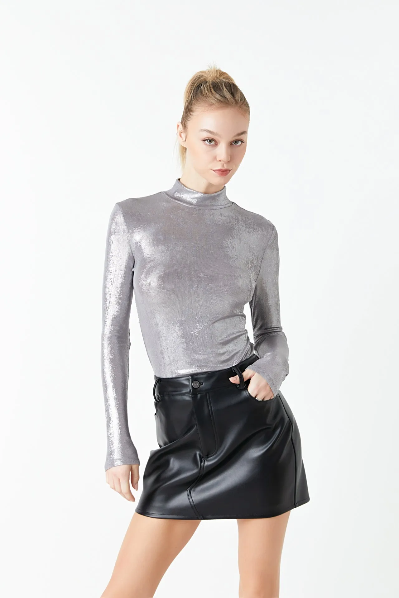 Shiny Turtle Neck Top