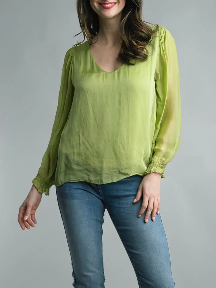 Silk V-Neck Top - Citron FINAL SALE