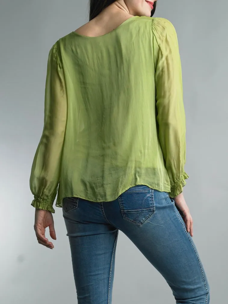 Silk V-Neck Top - Citron FINAL SALE