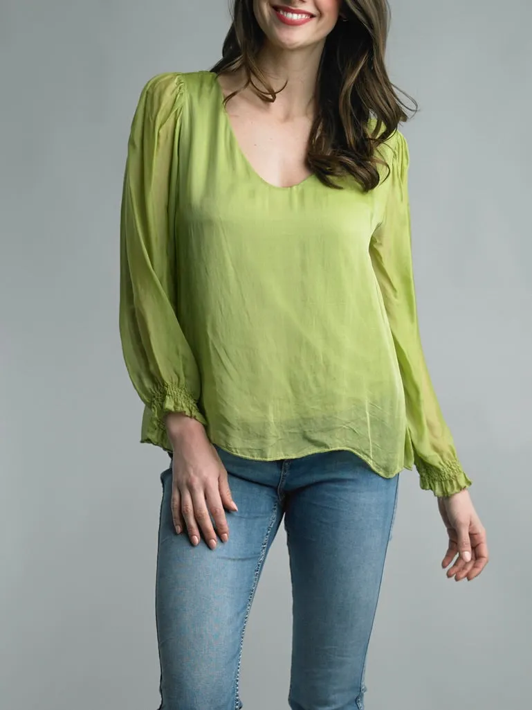 Silk V-Neck Top - Citron FINAL SALE