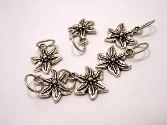 Silver Flowers: Set of 6 Stitch Markers