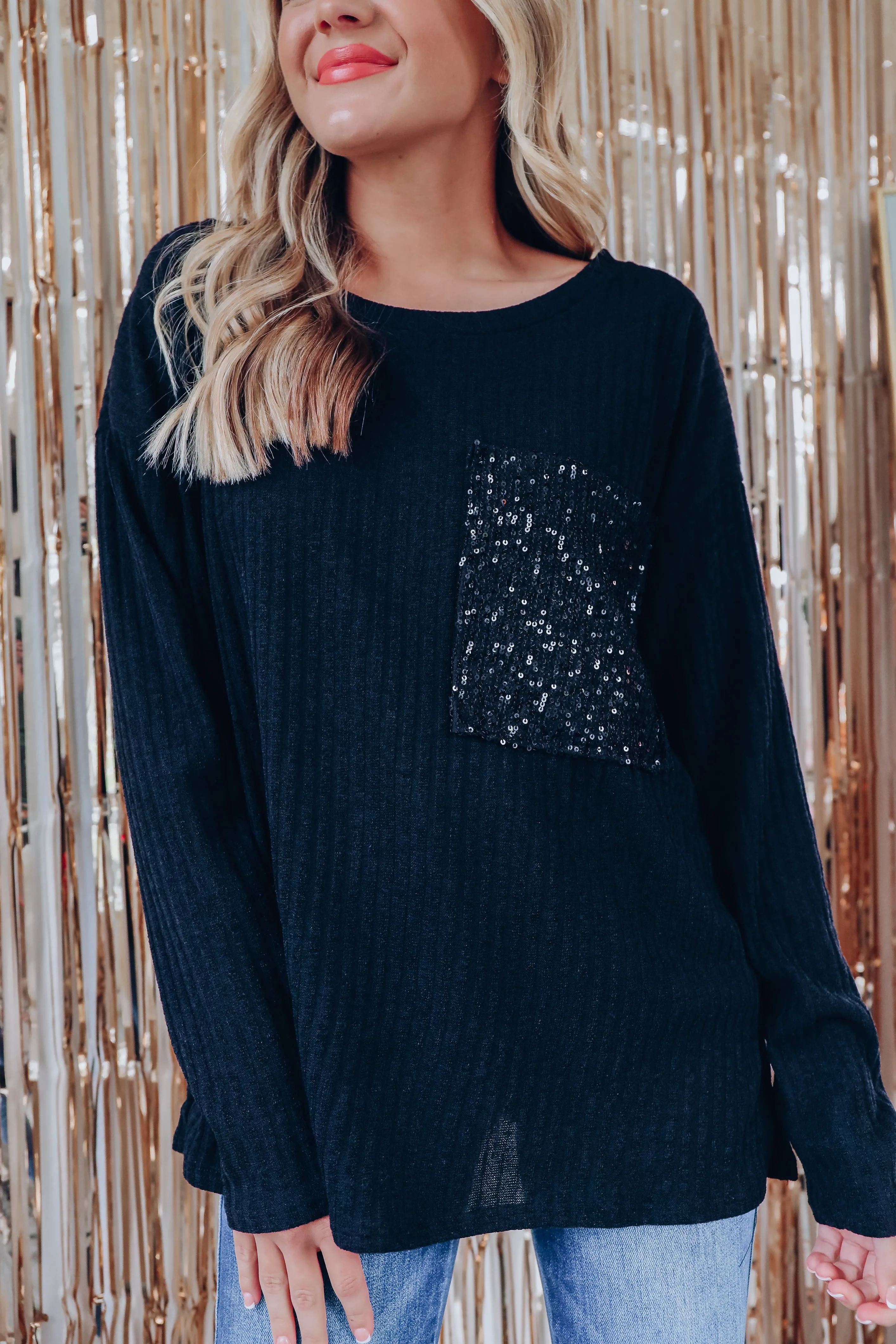 Simplicity Sequin Pocket Knit Top