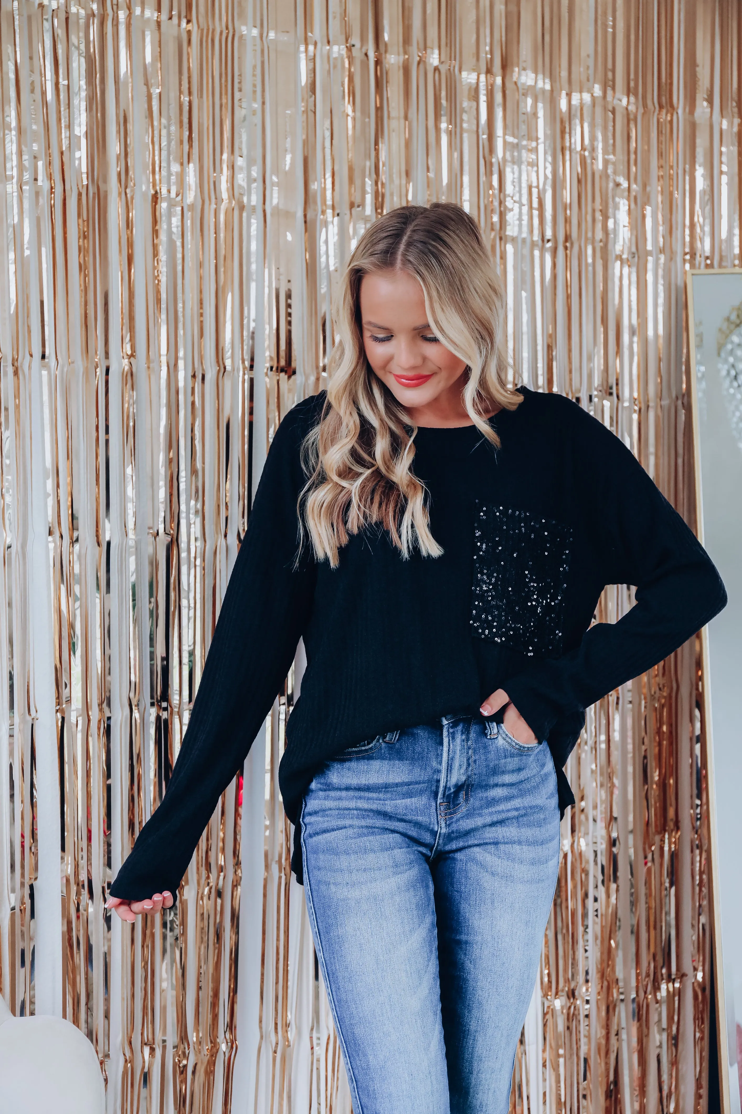 Simplicity Sequin Pocket Knit Top