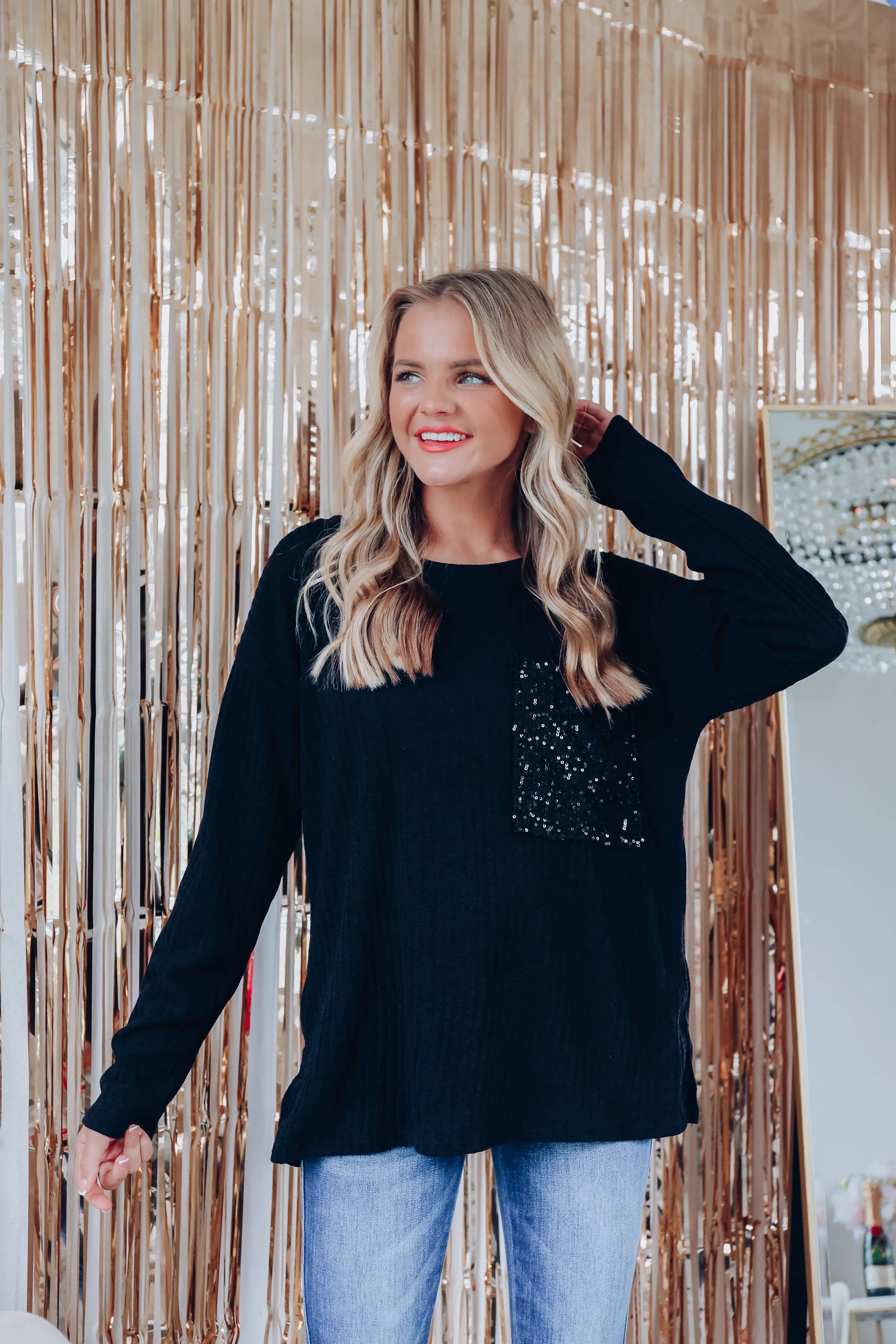 Simplicity Sequin Pocket Knit Top