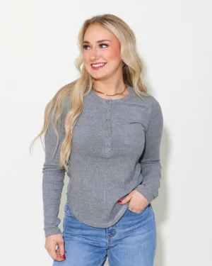 Soft Cozy Brushed Ribbed Knit Top in Grey