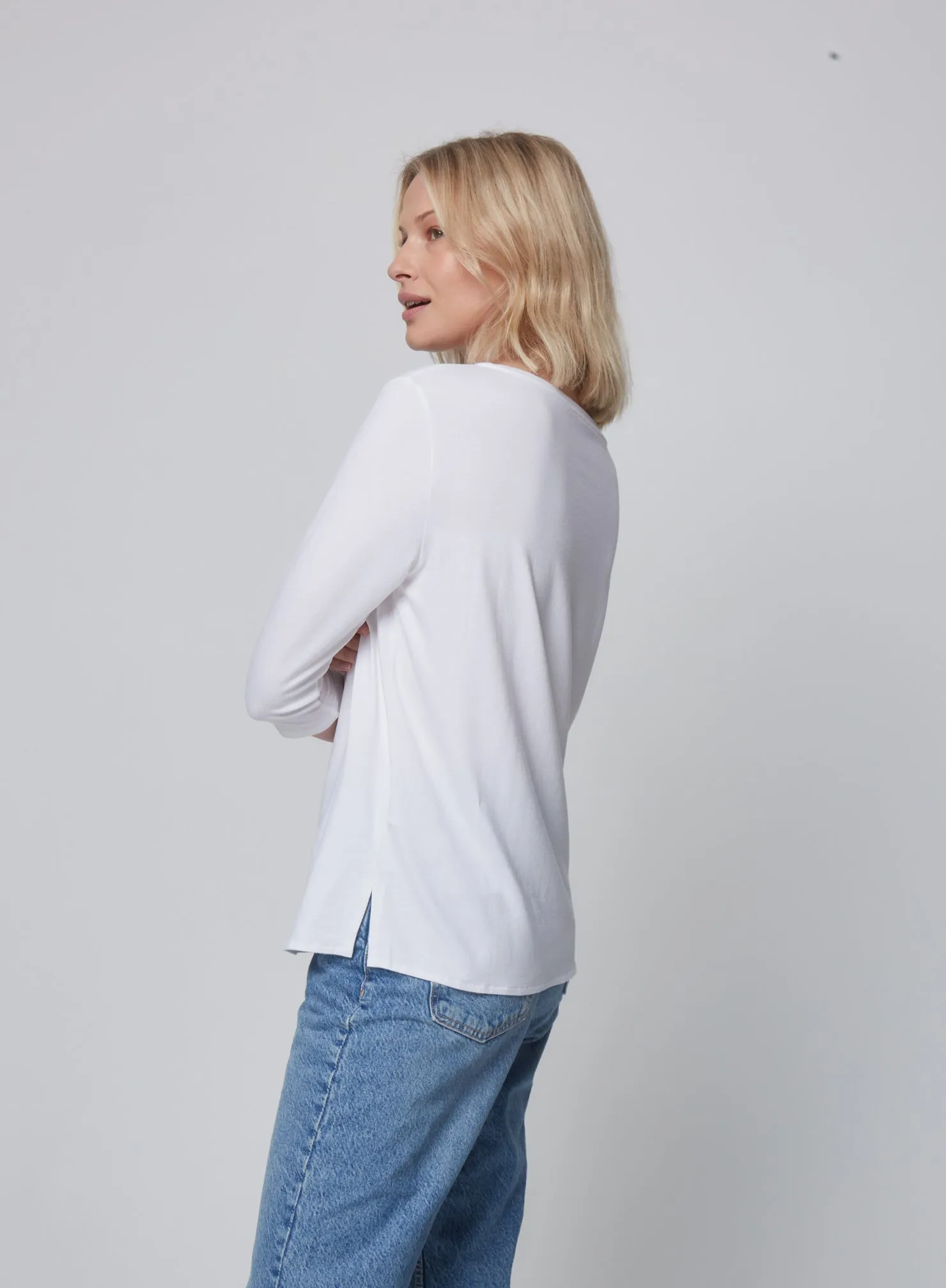 Soft Touch Relaxed 3/4 Sleeve Boatneck T-Shirt