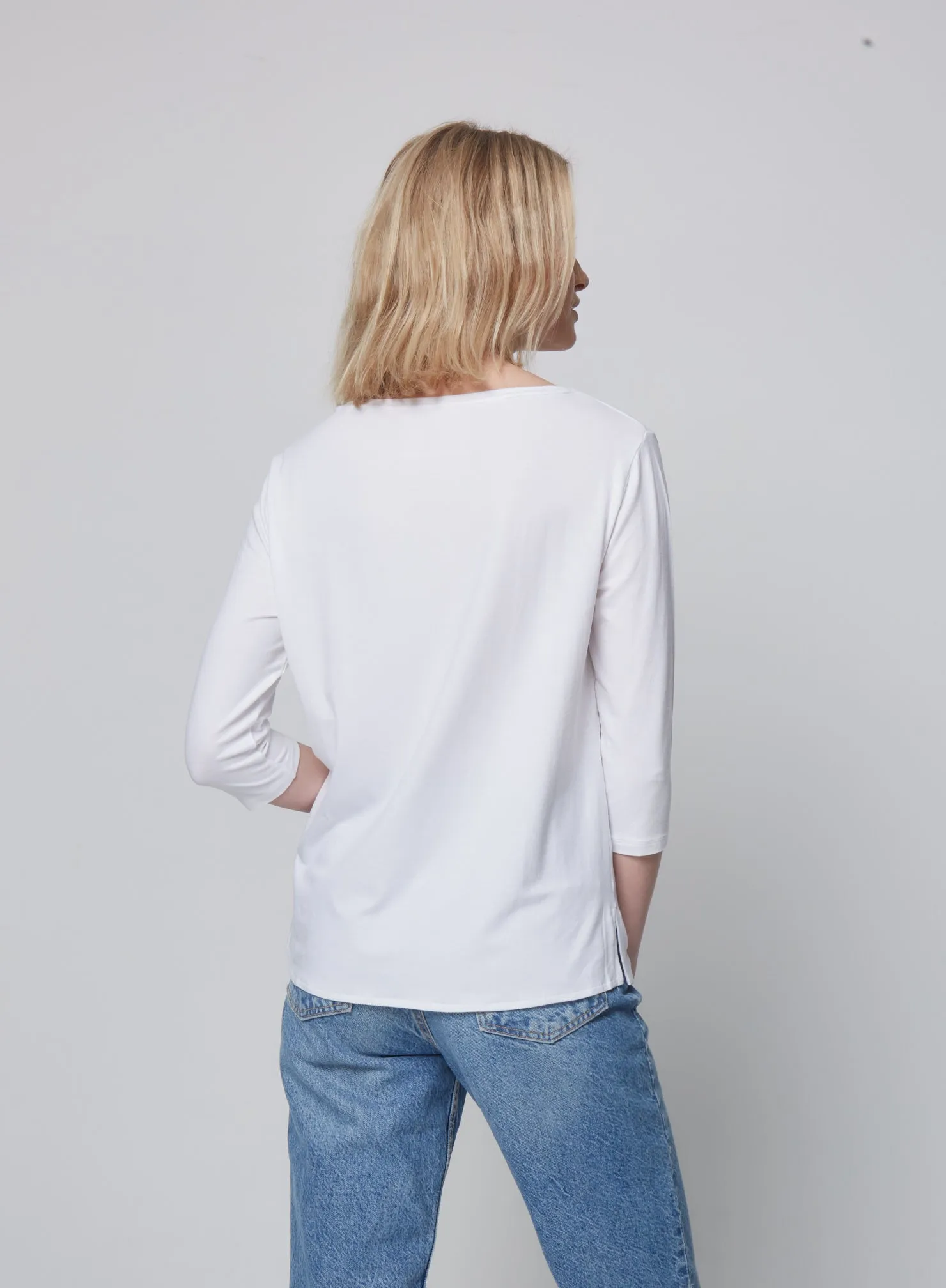 Soft Touch Relaxed 3/4 Sleeve Boatneck T-Shirt