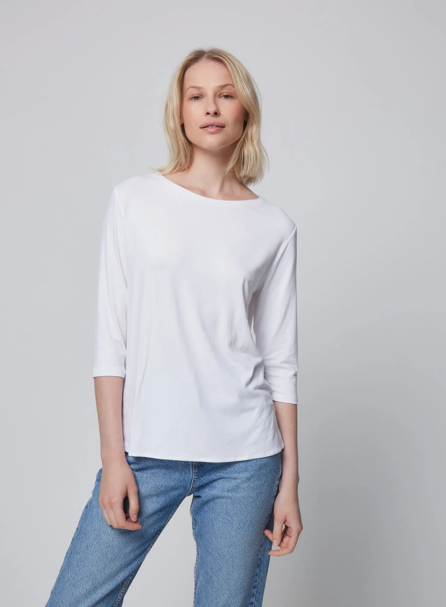 Soft Touch Relaxed 3/4 Sleeve Boatneck T-Shirt