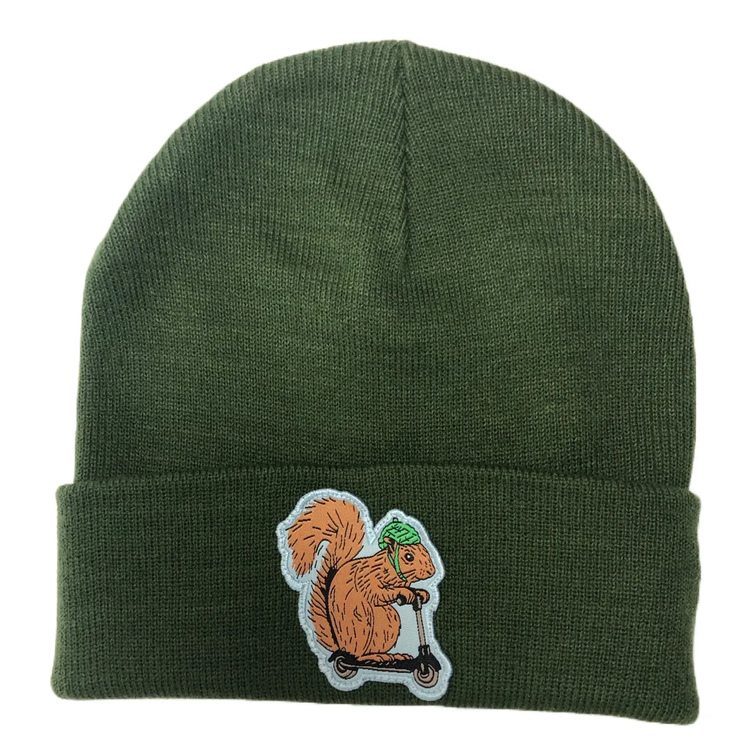 Squirrel On A Bird Beanie - Army Green