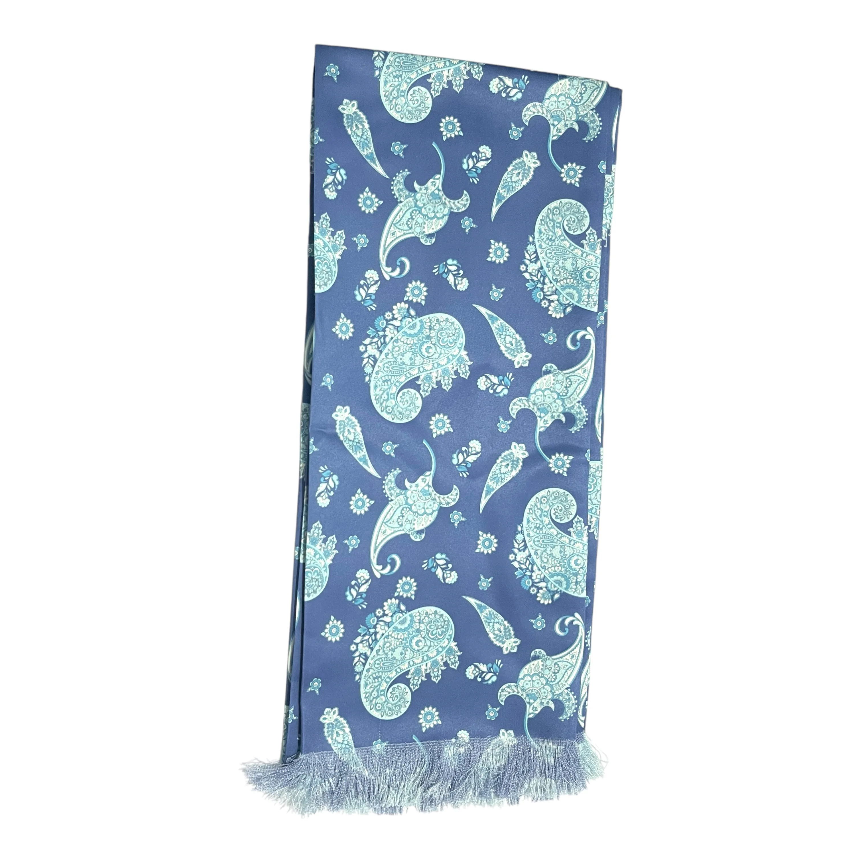 Steel Blue Paisley Printed Scarf With Pocket Square