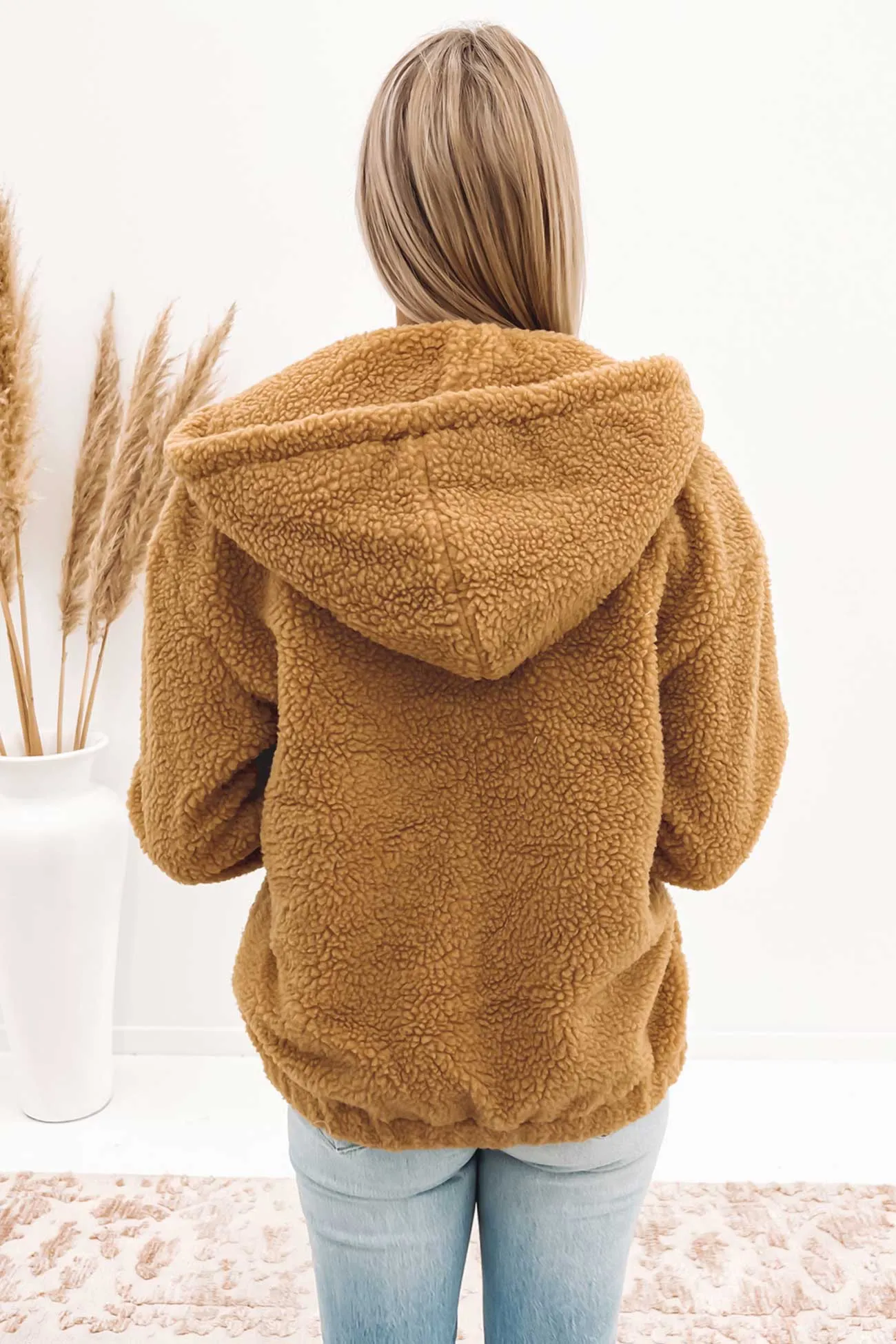 Stock Sherpa Zip Up Hoodie Camel