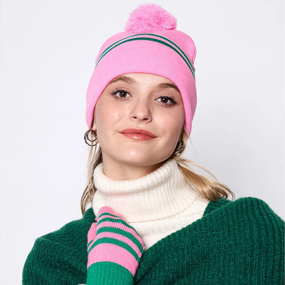 Striped Knit Pom Pom