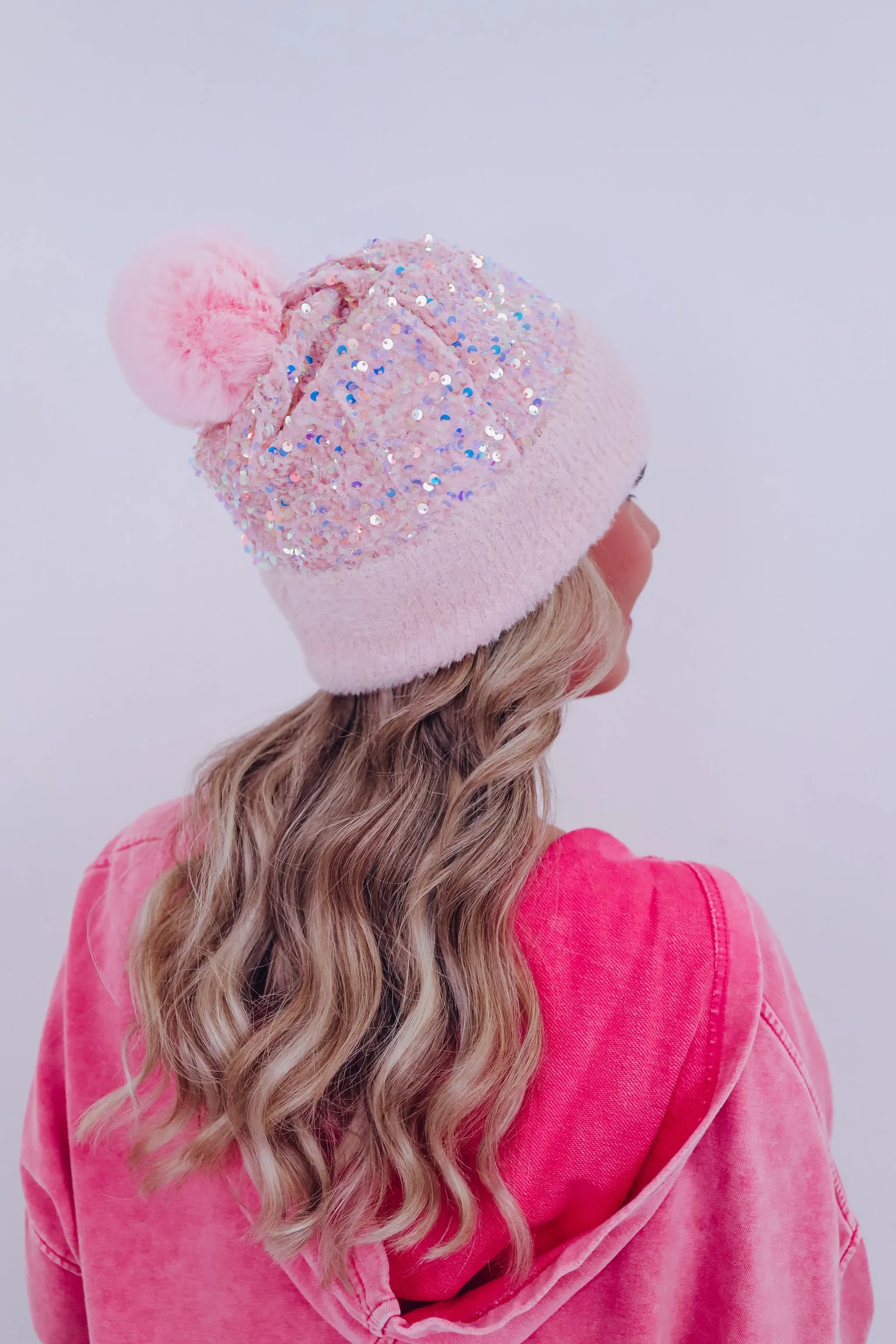 Suzie Sequin Pom Beanie - Light Pink