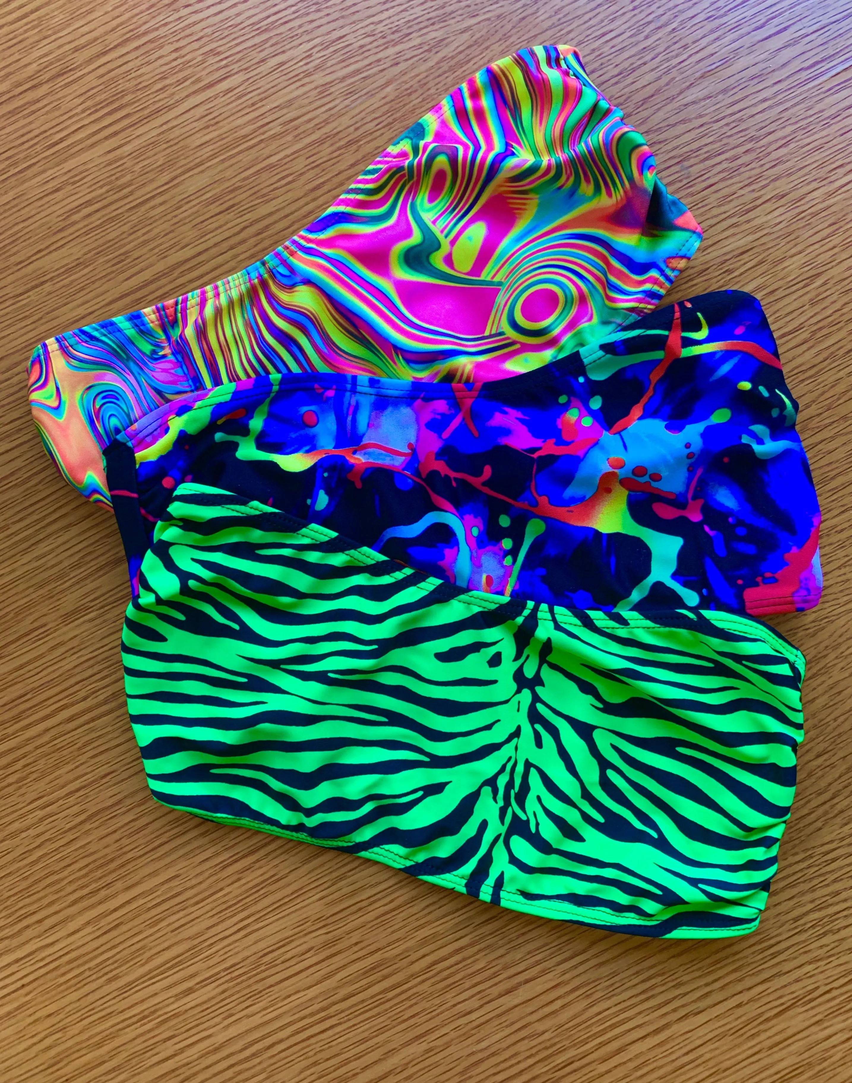 Swim Bandeau Top in Neon Green Zebra