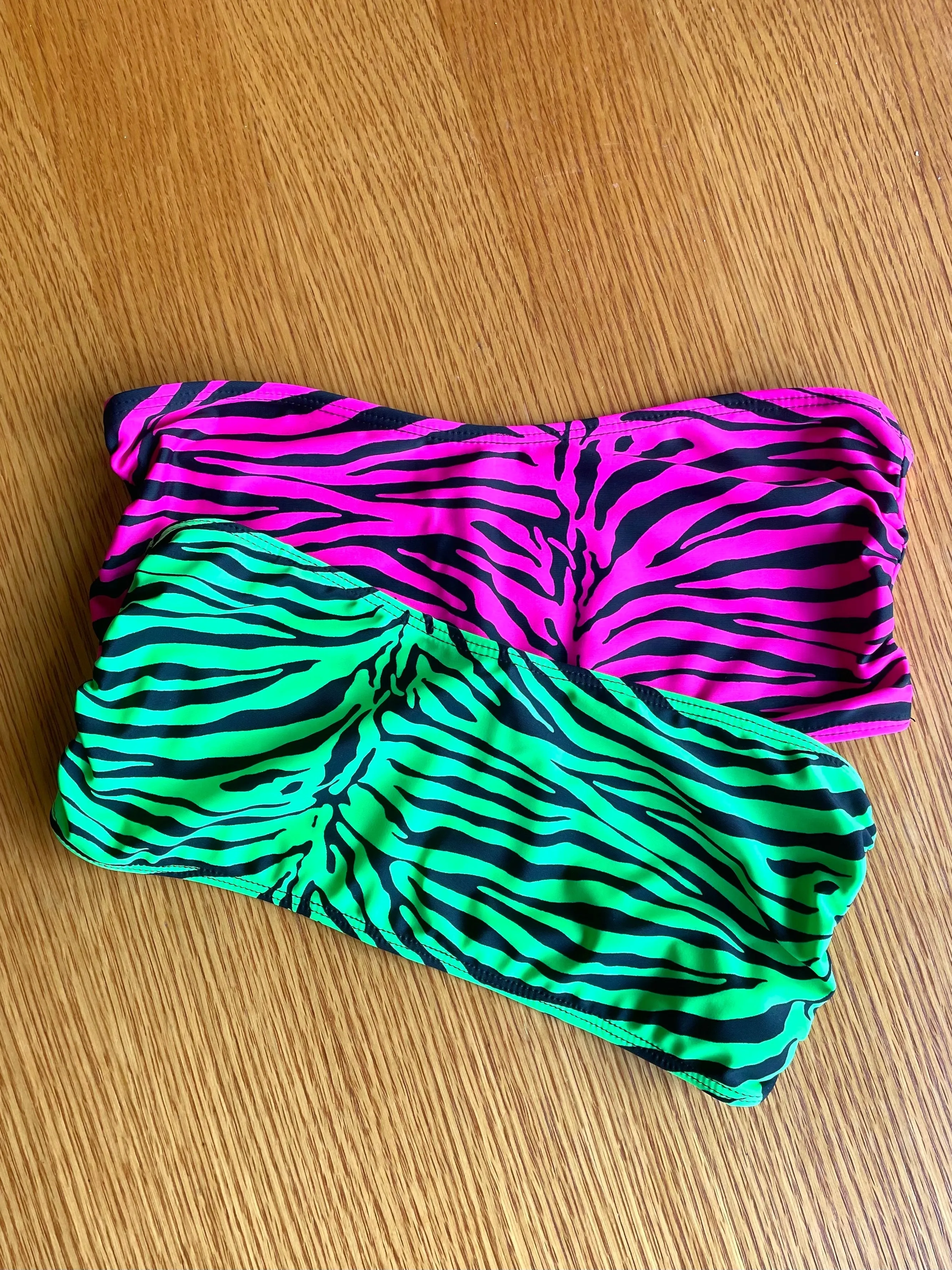 Swim Bandeau Top in Neon Pink Zebra