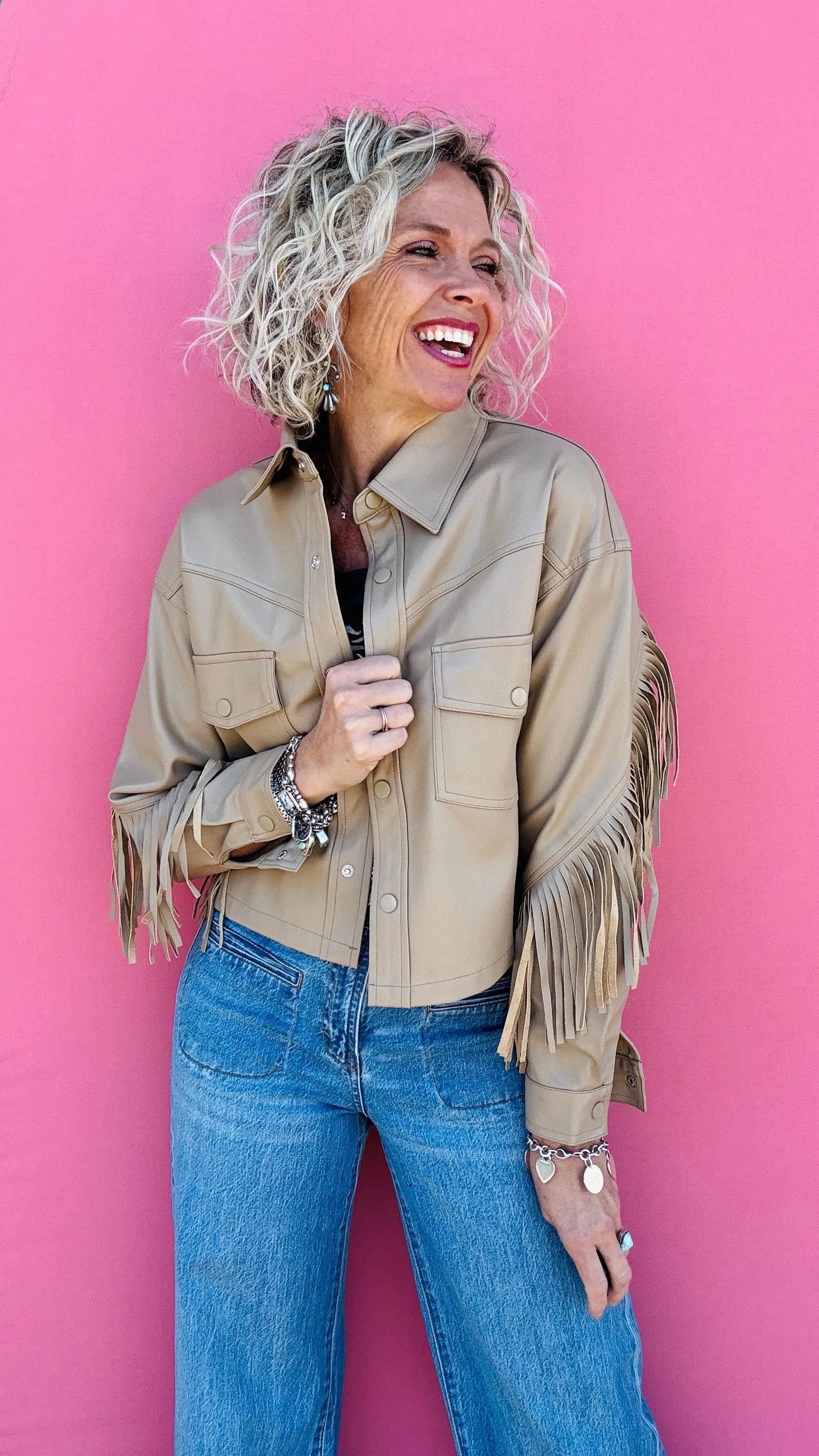 Tan Leather Fringe Jacket