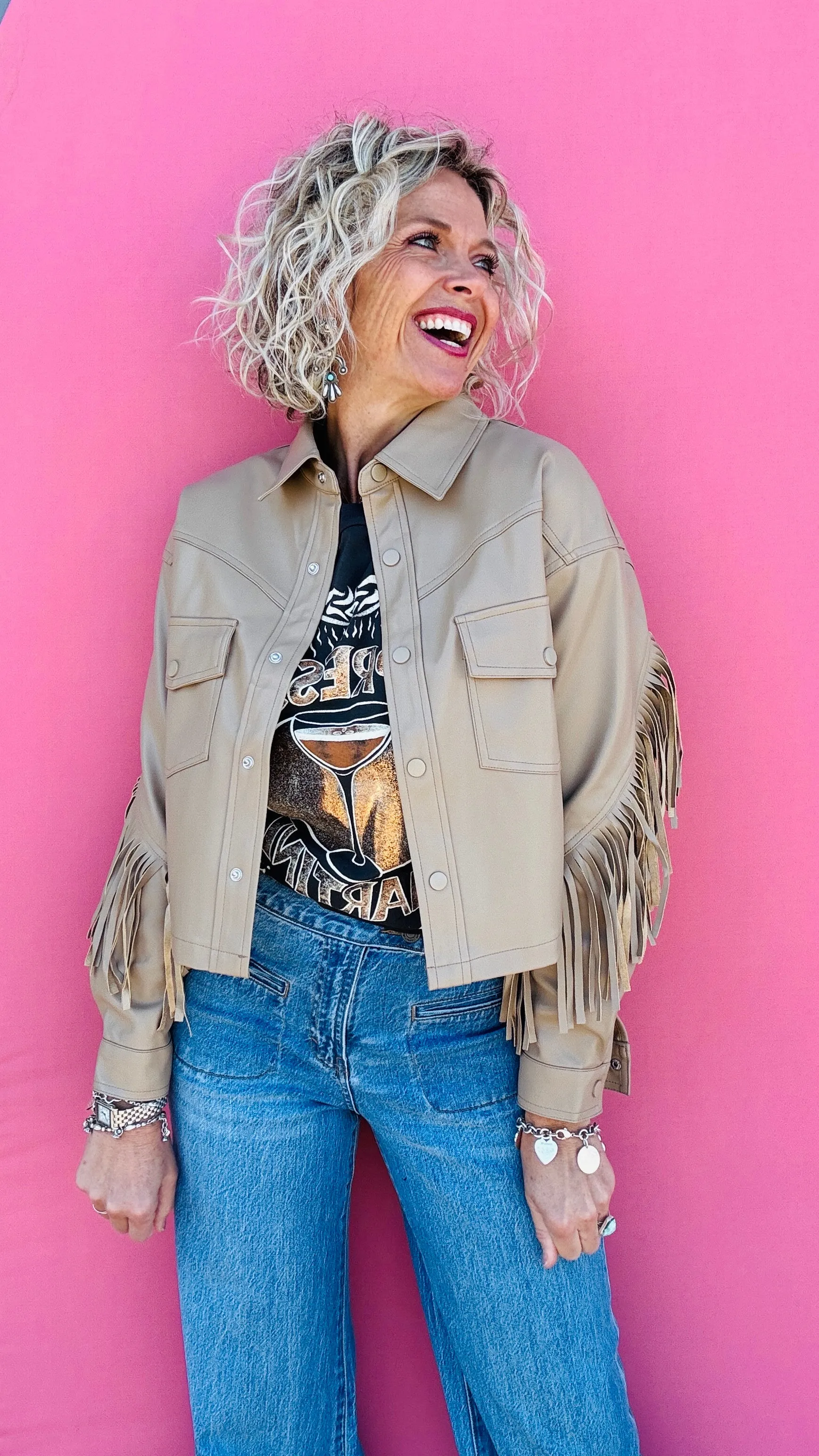 Tan Leather Fringe Jacket