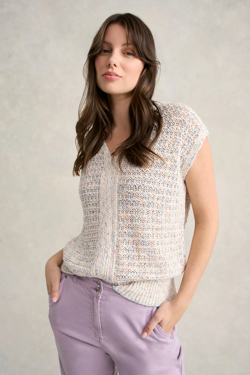 Tape Yarn Knit Top - Cream Multi Fleck