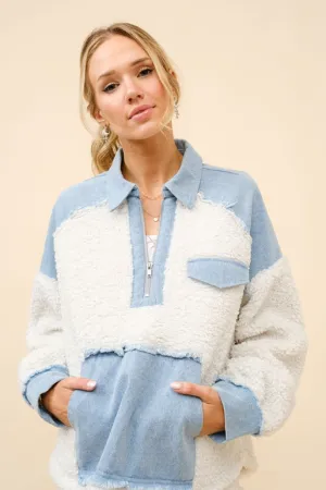 Teddy Denim Sherpa Pullover