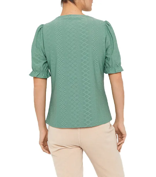 Textured Jersey-knit Openwork Top Light Khaki