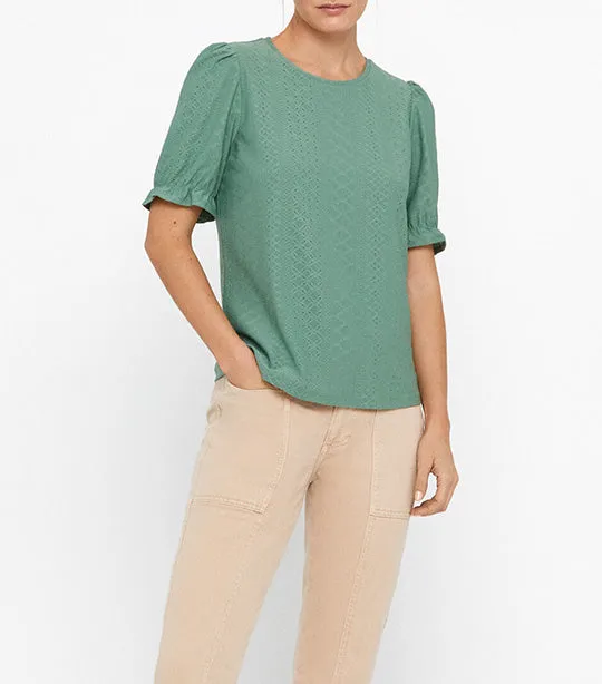 Textured Jersey-knit Openwork Top Light Khaki