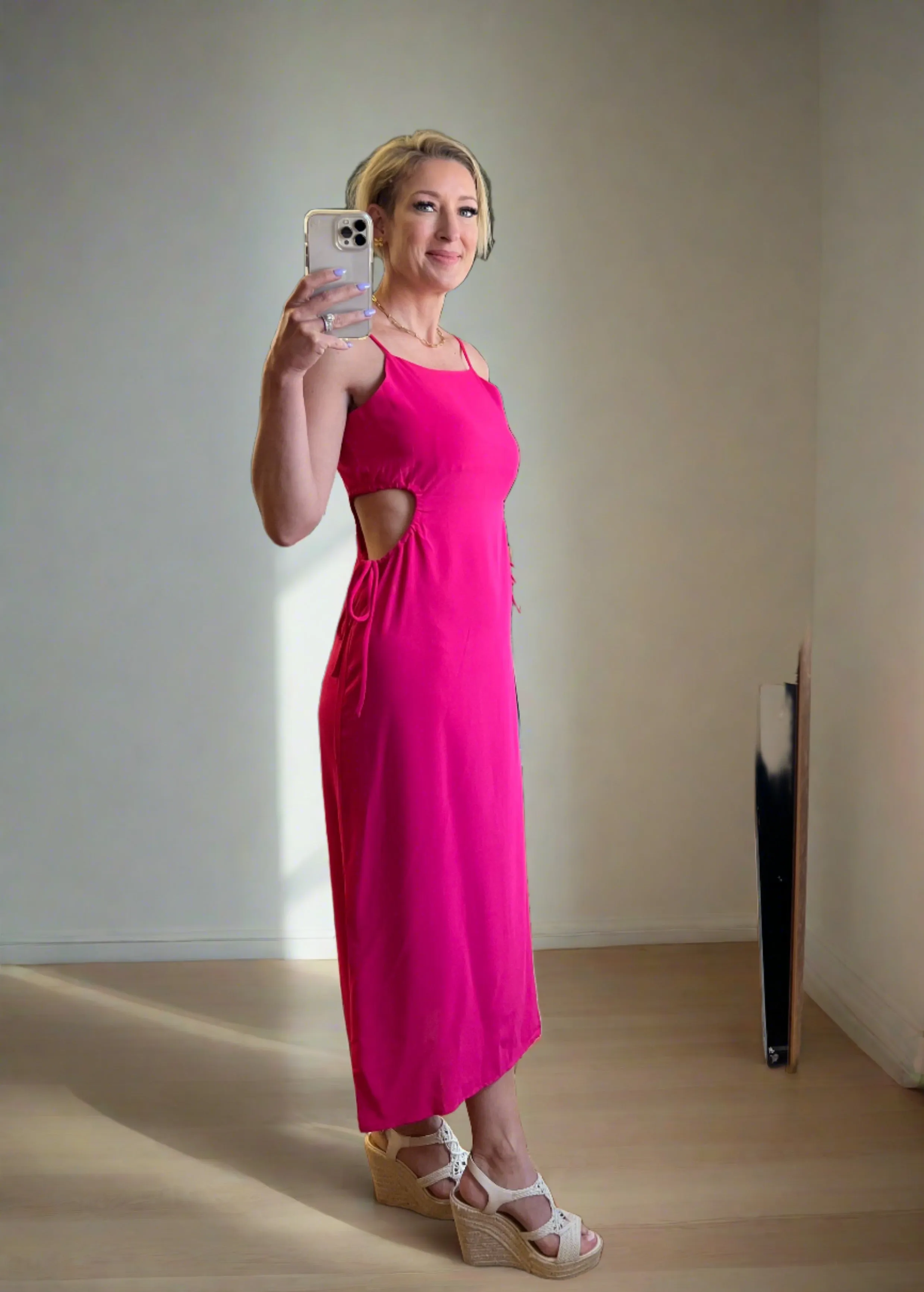 The Classics Side Cut-Out Maxi Dress in Fuschia