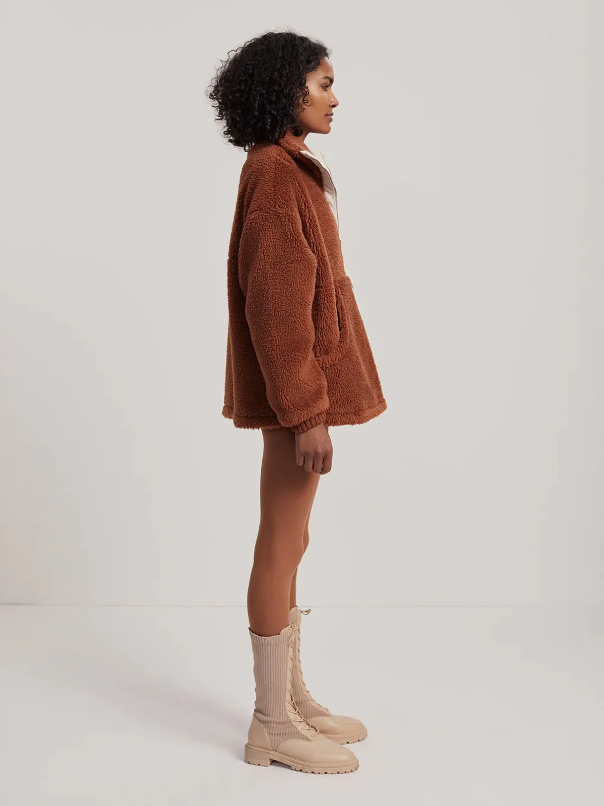 Tortoise Shell Posey Sherpa Pullover Jacket