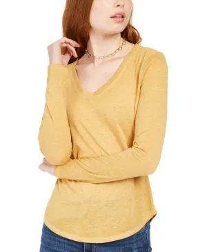 Ultra Flirt Juniors' Long-Sleeved Textured Boyfriend T-Shirt Dark Yellow Size X-Small