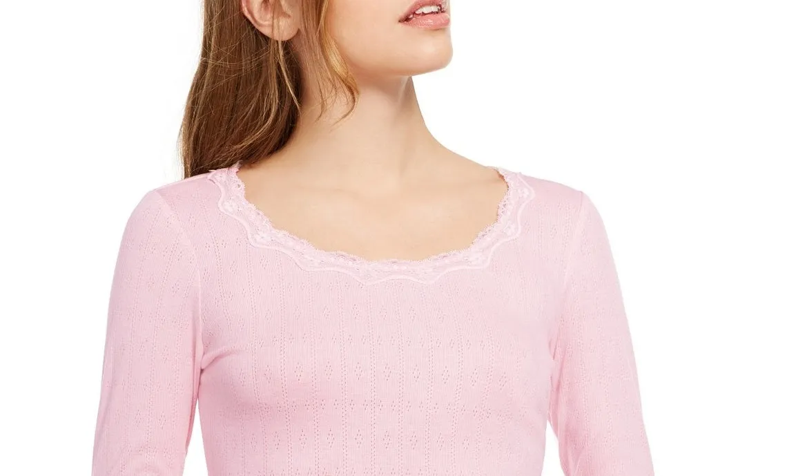 Ultra Flirt Juniors'  Pointelle-Knit Crew-Neck Top Palec Lilac Size Large