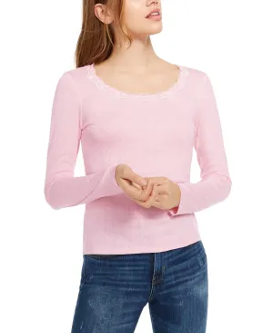 Ultra Flirt Juniors'  Pointelle-Knit Crew-Neck Top Palec Lilac Size Large