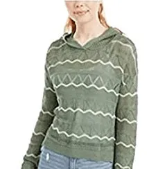 Ultra Flirt Juniors' Pointelle-Knit Hoodie Sweater -Green  Size X-Large