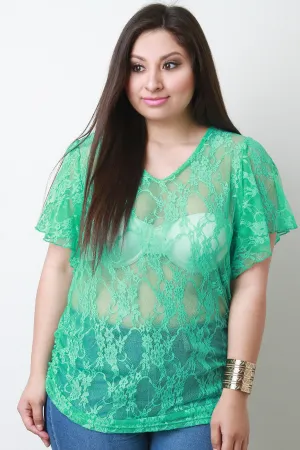 V-neck Floral Lace Pattern Top