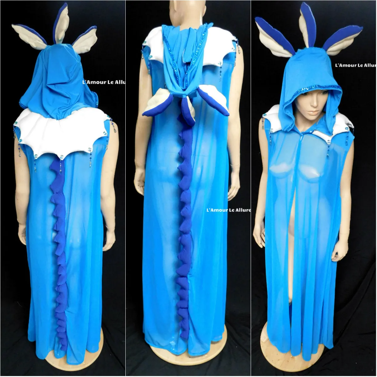 Vaporeon Inspired Water Dragon Ear Cape Robe Cosplay Costume