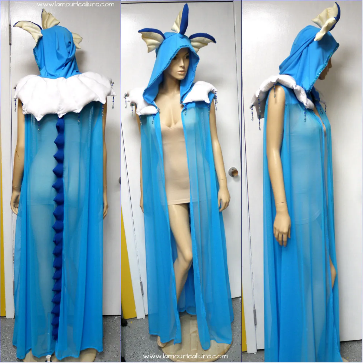 Vaporeon Inspired Water Dragon Ear Cape Robe Cosplay Costume