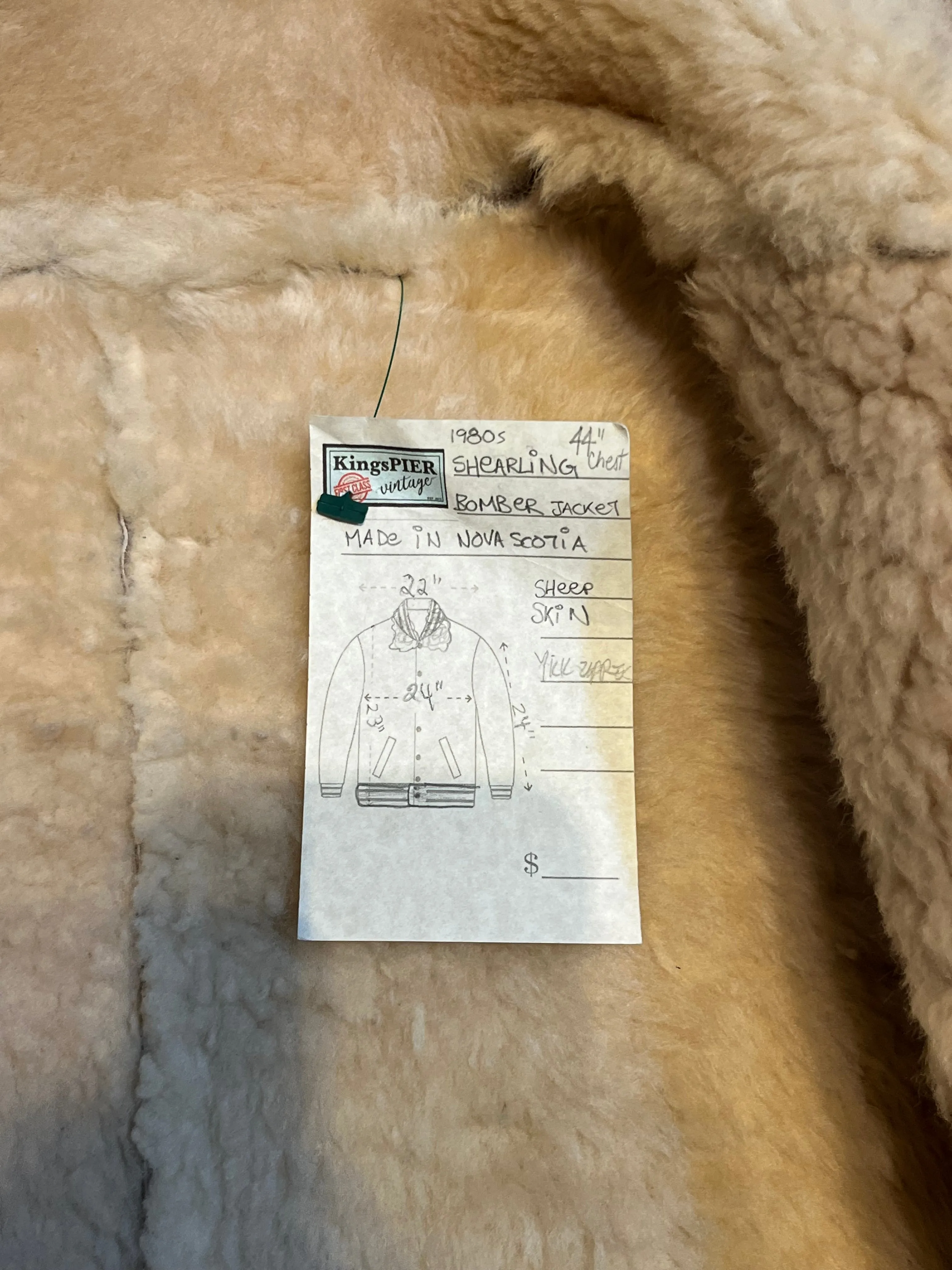 Vintage 1980s Shearling Bomber Jacket, Made in Nova Scotia, Chest 44”