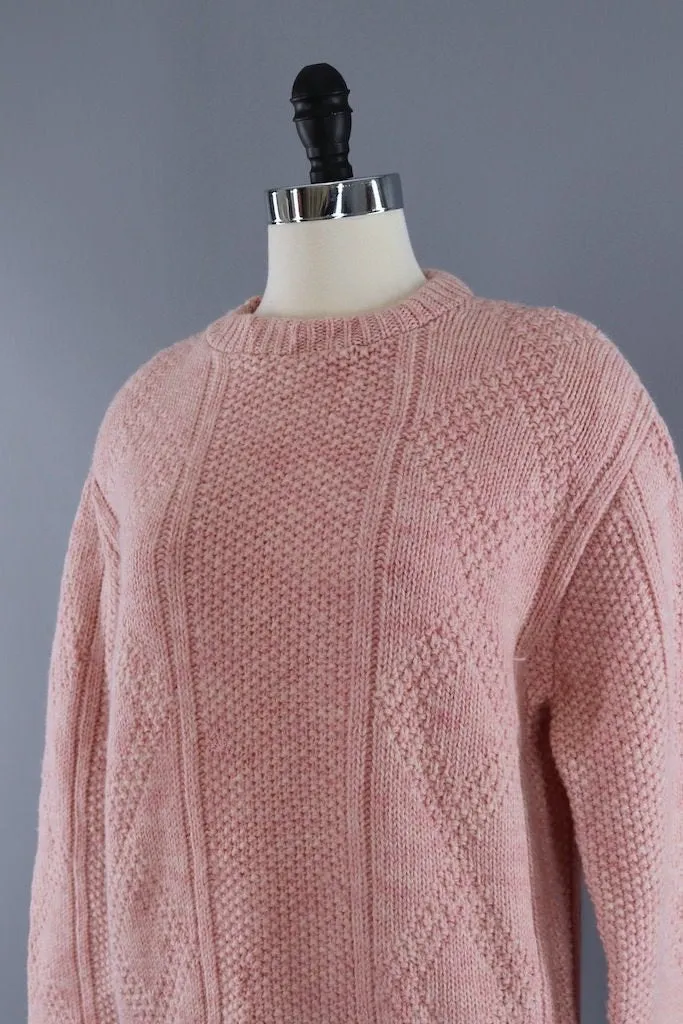 Vintage Pastel Pink Wool Fisherman's Sweater