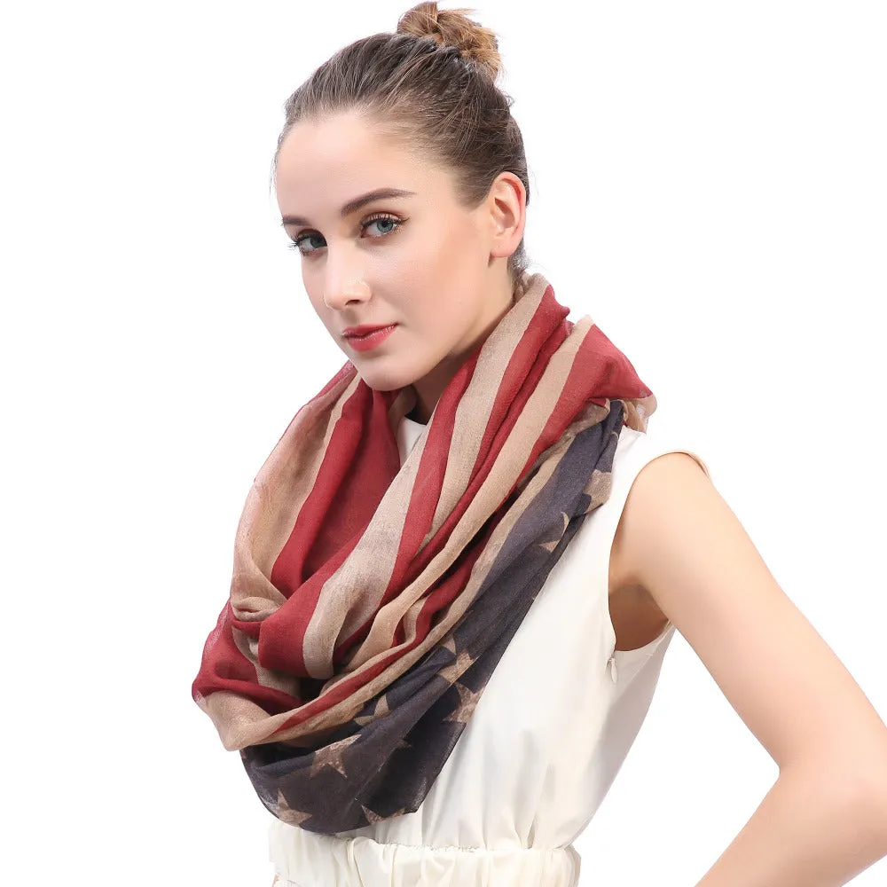 Vintage USA Flag Star Stripe Printed Infinity Loop Scarf / Women's Gift Accessories Fashion