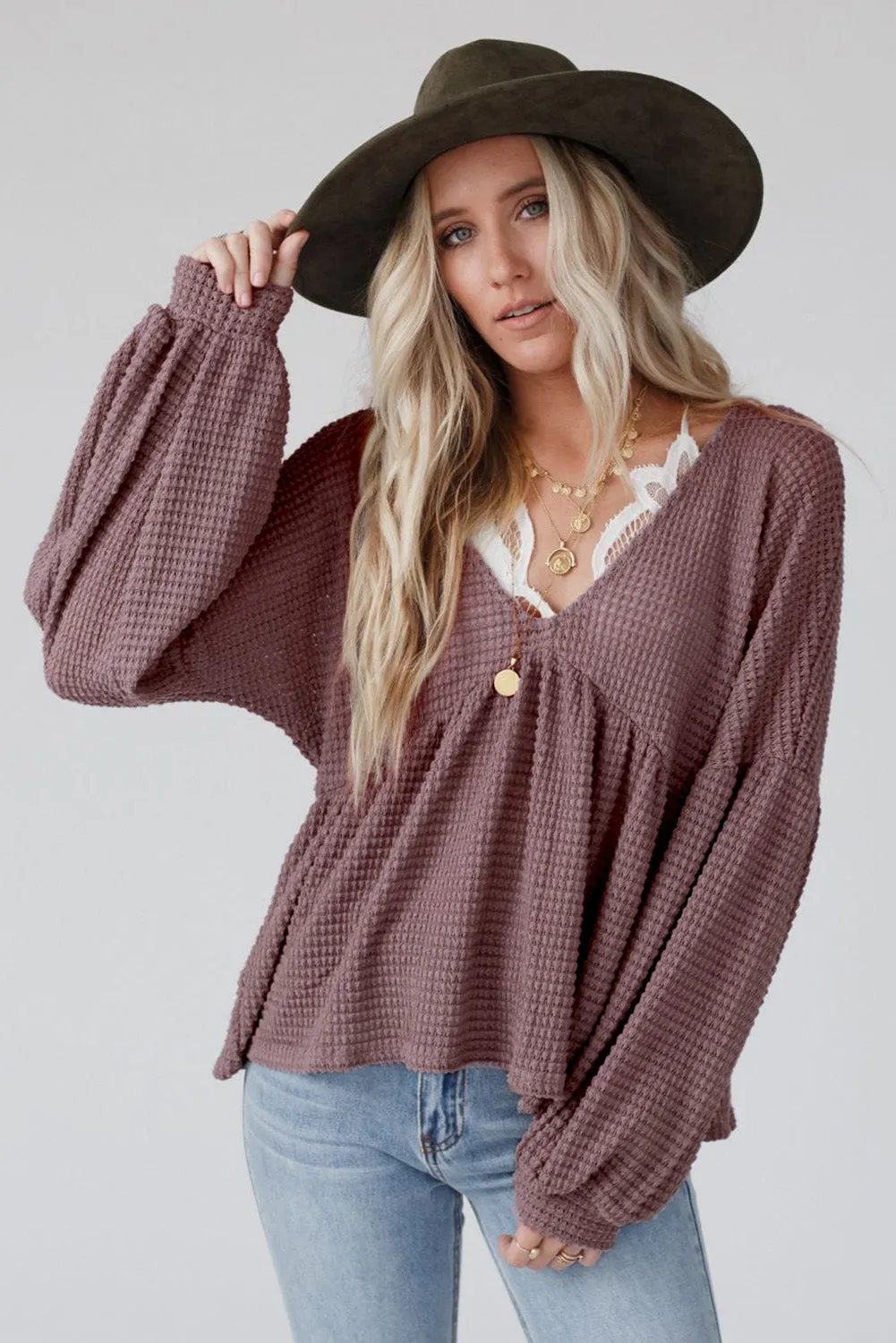 Waffle Knit Babydoll Top