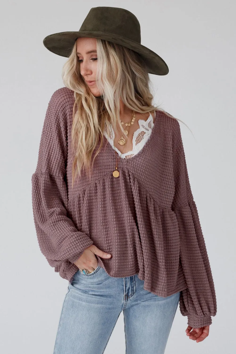 Waffle Knit Babydoll Top