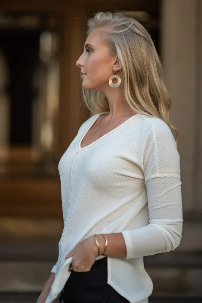 Waffle Knit Top in Ivory