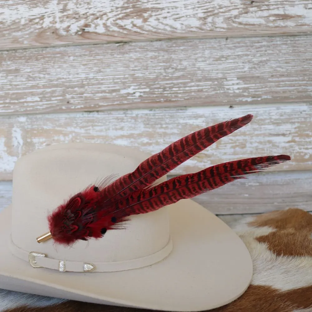 Western Feather Hat Pin Red