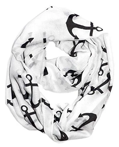 White Peach Couture All season Infinity Loop Scarves Bold Anchor Print Scarf