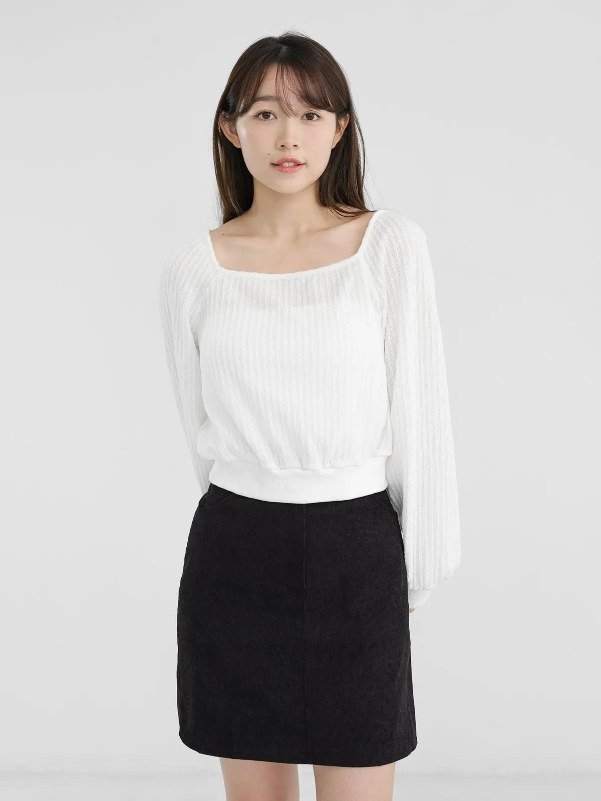 Winter Cable-knit Square Neck Top