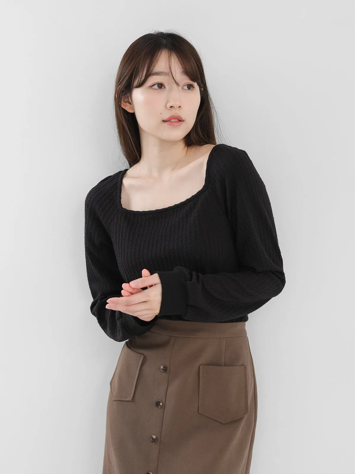 Winter Cable-knit Square Neck Top